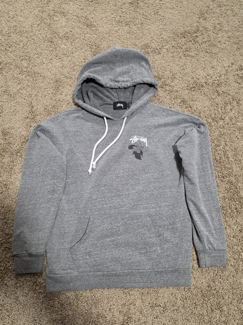 Rare Women's Vintage Stüssy Rose Graphic Pullover Hoodie (Heather Grey, Size S)